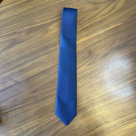 Raja Men’s Tie Handmade Navy Blue Black 100% Silk Geometric - Picture 1 of 5